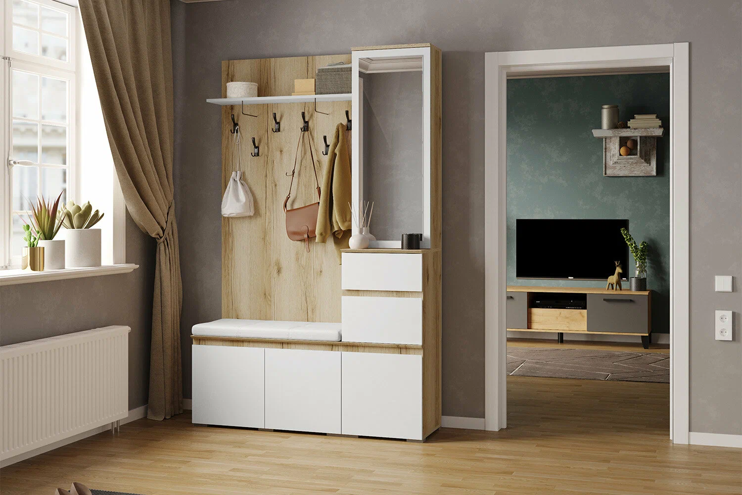 Прихожая Плейона дуб делано/белый 