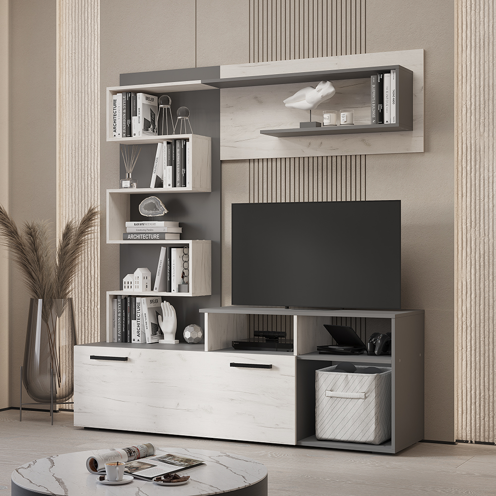 Гостиная Евро графит/дуб крафт белый