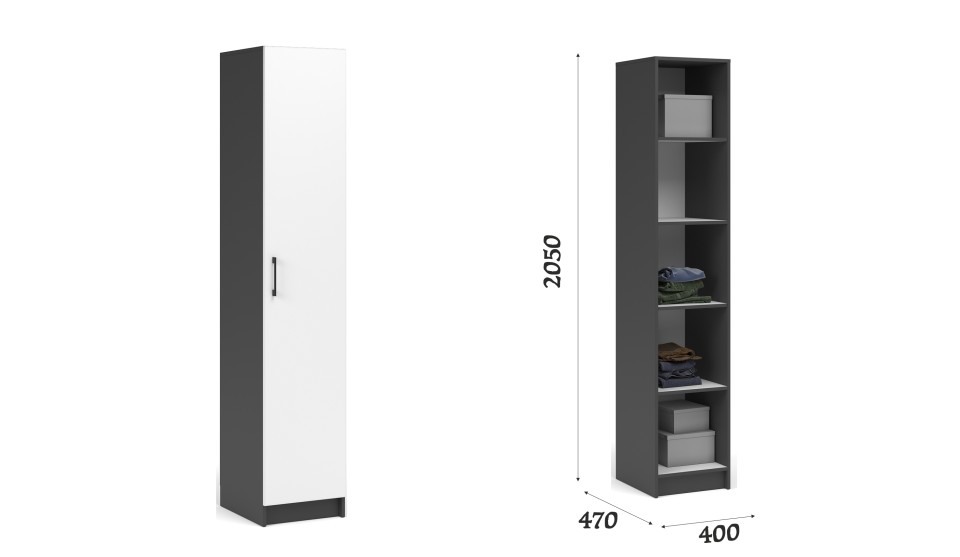 Чикаго Шкаф 1д Антрацит/Белый