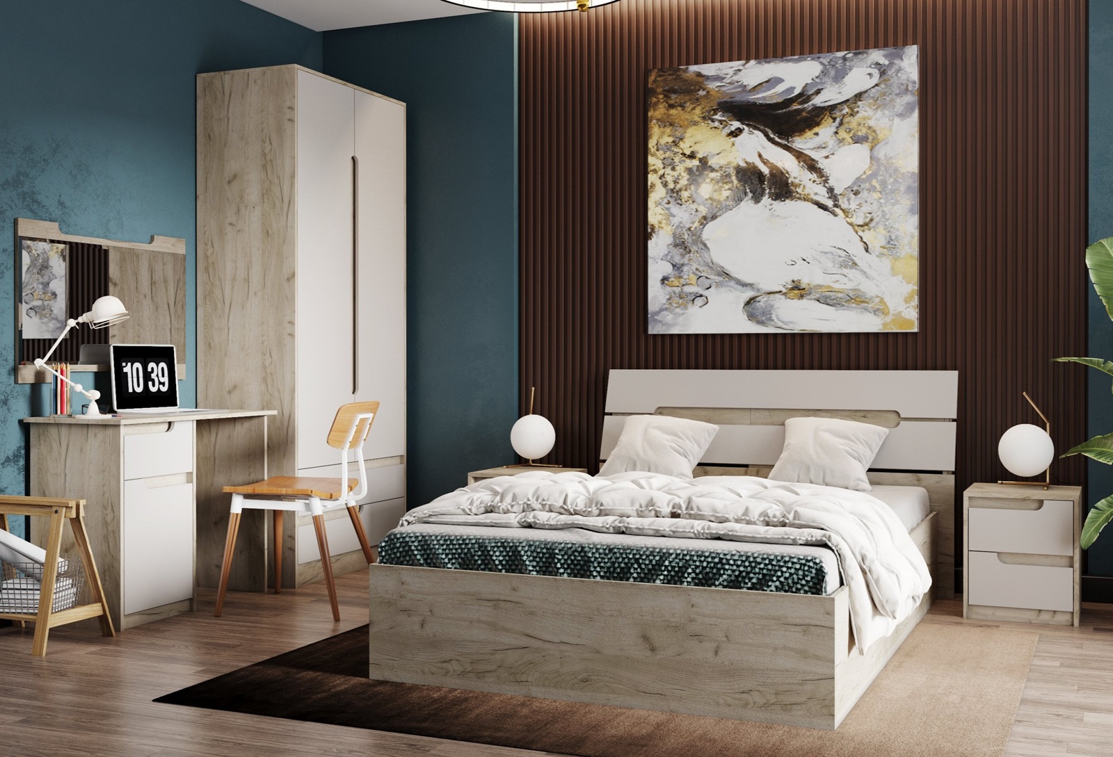 Спальня Гавана Дуб Крафт Серый / Кашемир