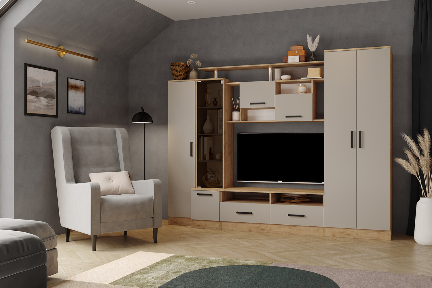 Гостиная Оскар-5 дуб крафт золотой/кашемир