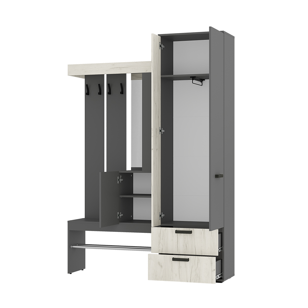 Прихожая Трамп графит/дуб крафт белый