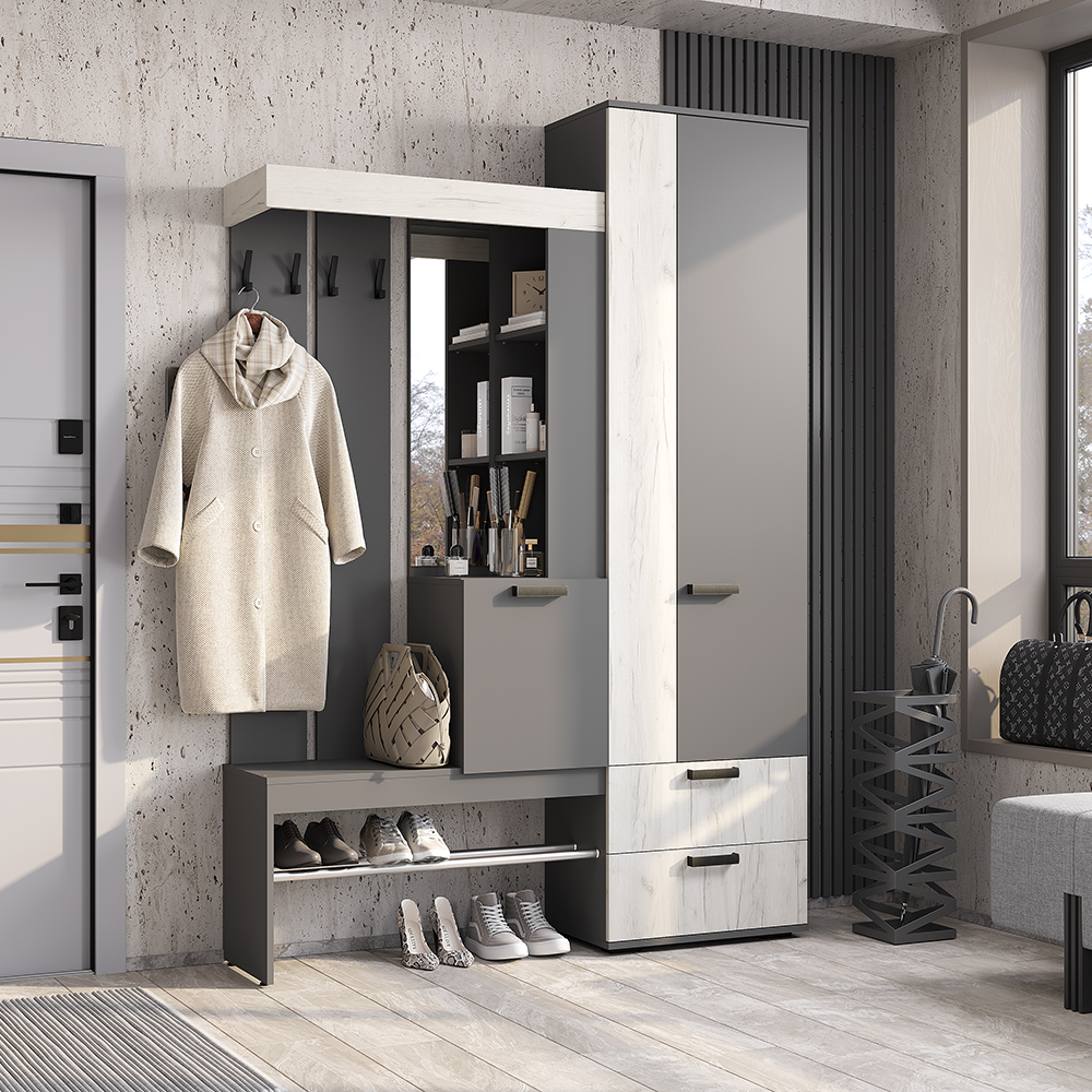 Прихожая Трамп графит/дуб крафт белый