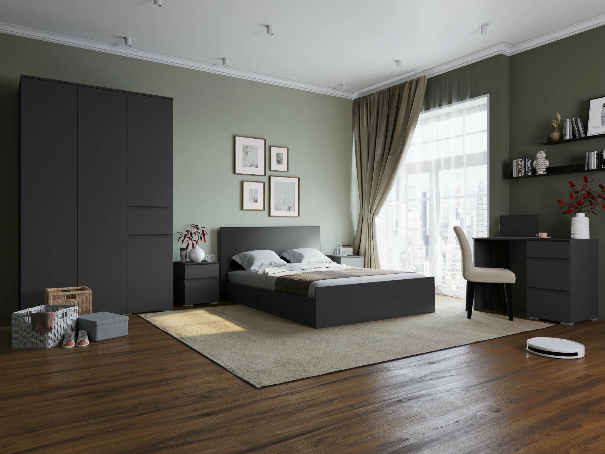 Спальня Плейона графит серый
