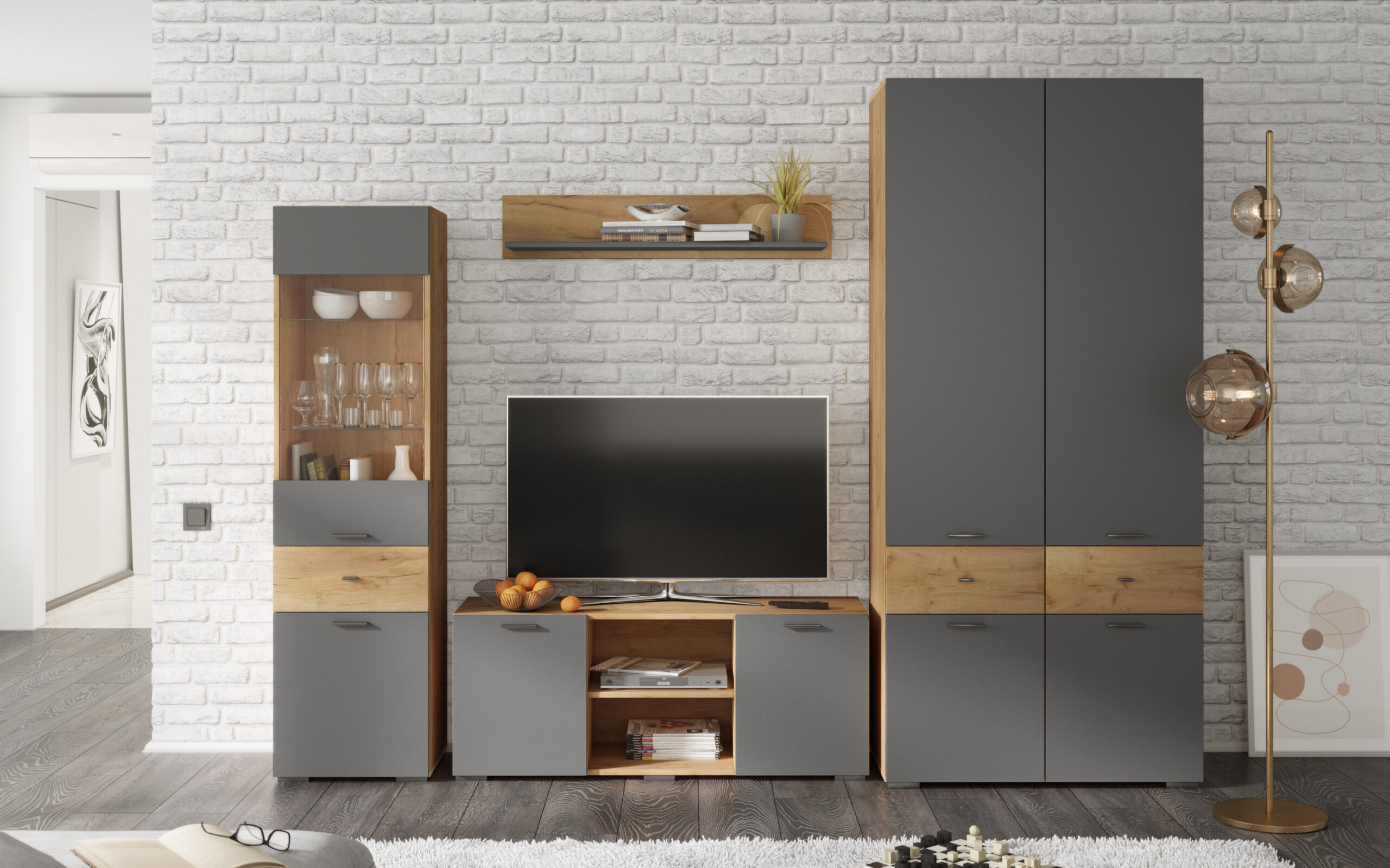 Гостиная Дублин Дуб Крафт Золотой / Графит Серый