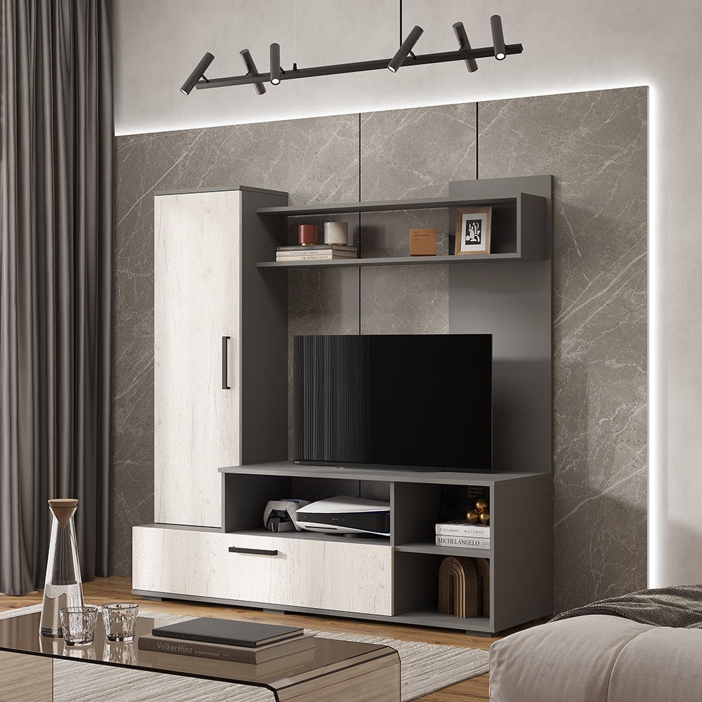 Гостиная Евро-2 графит/дуб крафт белый