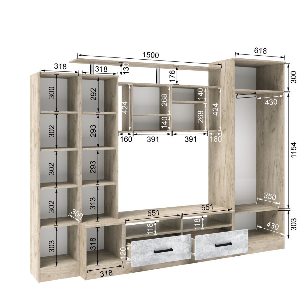 Гостиная Оскар-5 дуб крафт серый/цемент