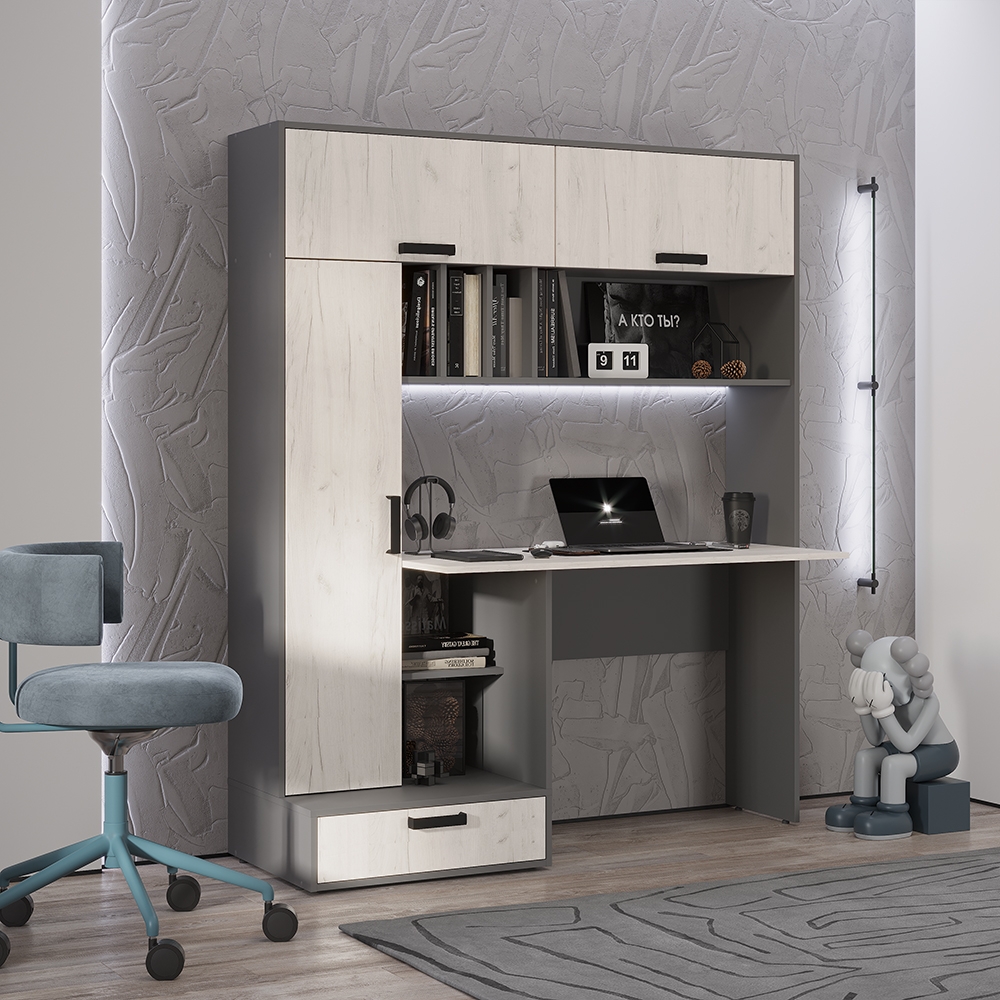 Техно Стол письменный графит/дуб крафт белый