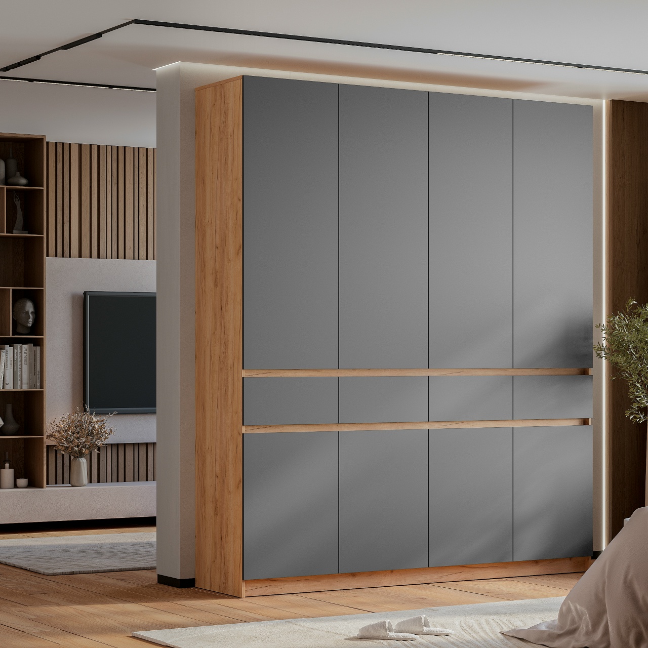 Шкаф 4-х створчатый Багира ШК-13 крафт/графит