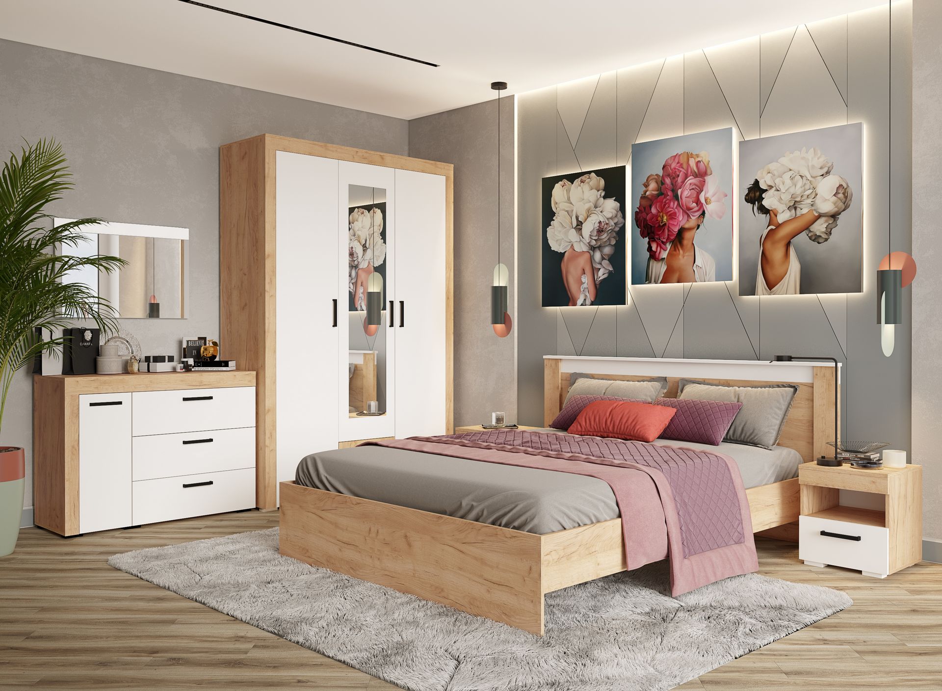 Спальня Адель белый/дуб крафт золотой