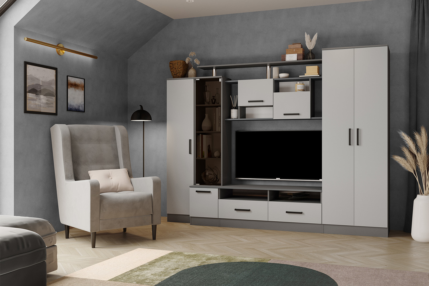 Гостиная Оскар-5 графит серый/камень серый