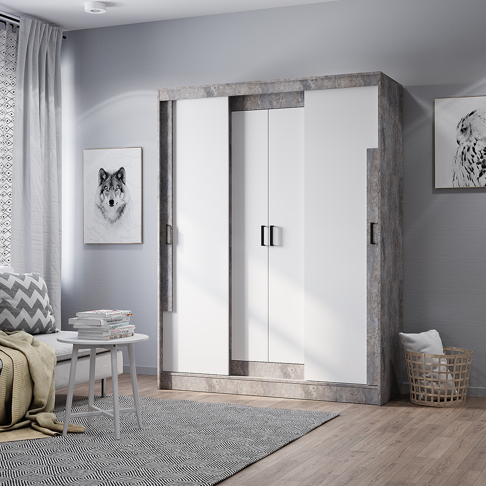 Шкаф-купе Смарт ШКК-06 цемент светлый/белый