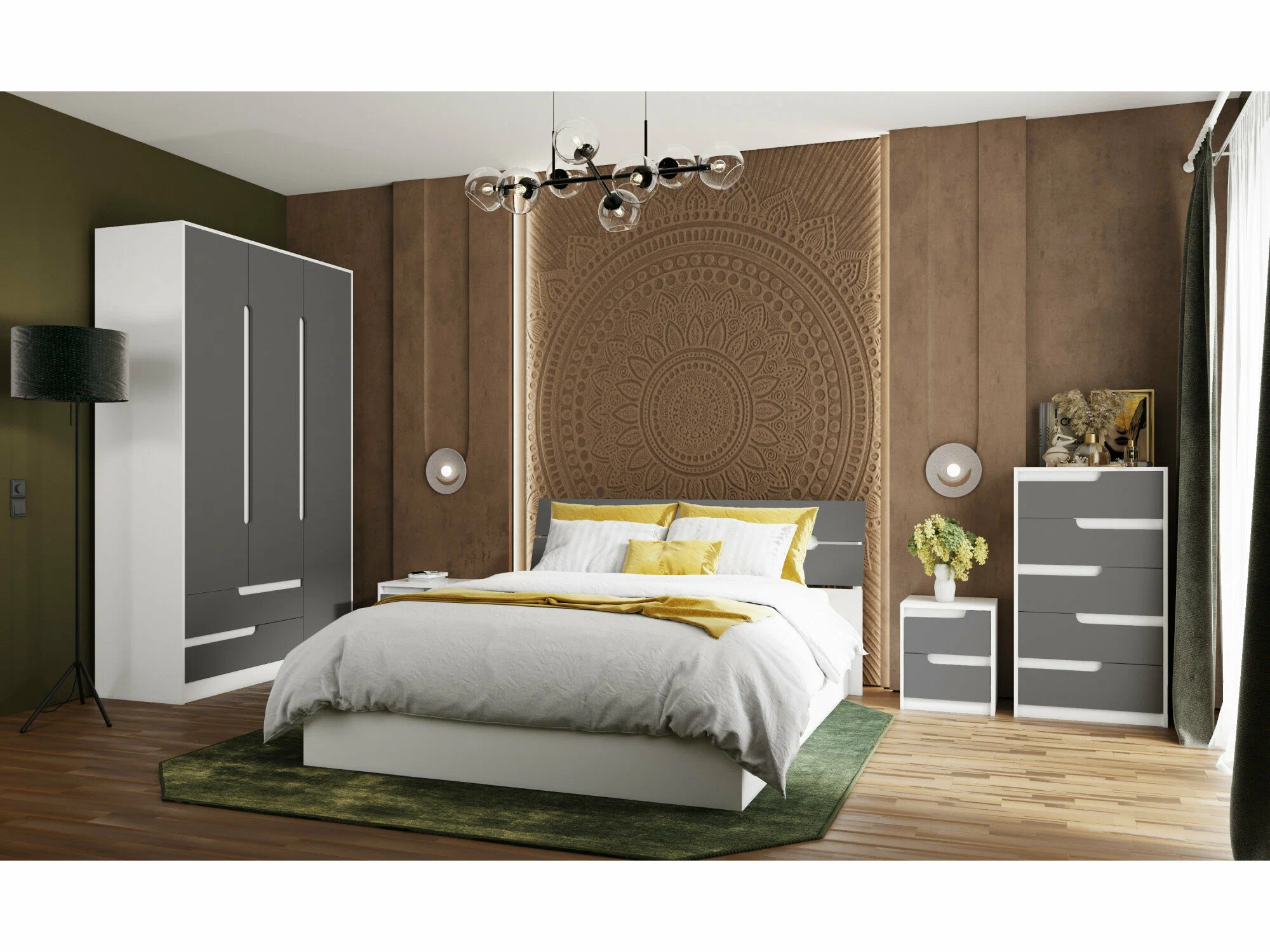 Спальня Гавана белый/серый графит