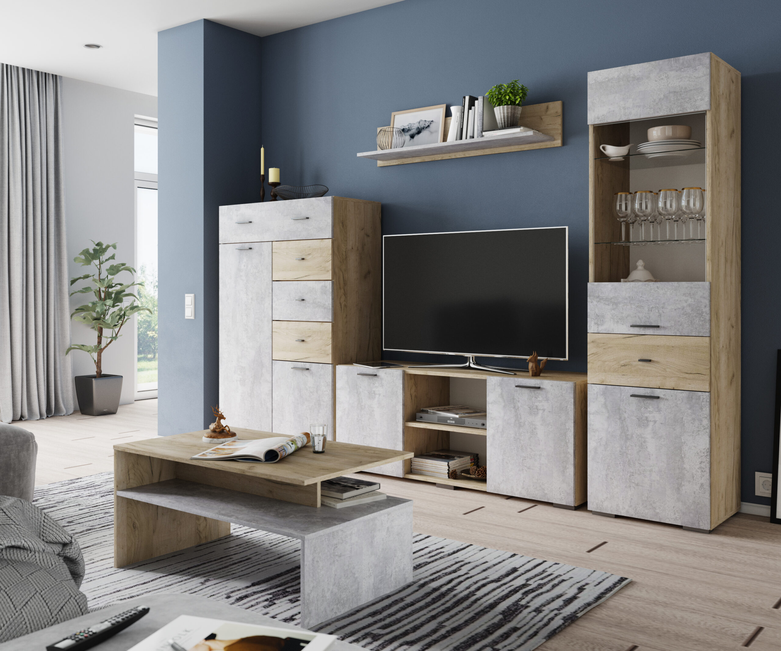 Гостиная Дублин Дуб крафт серый/Цемент